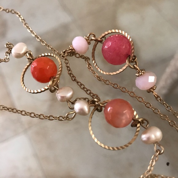 Rose Rhodochrosite and Seed Pearl Double Necklace - Picture 4 of 5